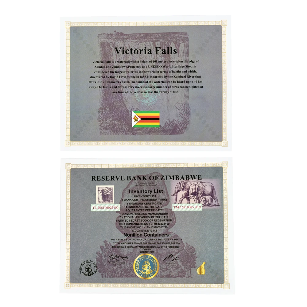 200pcs/box Zimbabwe Certificate Banknotes Nonillon Container Containers  Banknotes with Watermark Rare Collectible Gifts