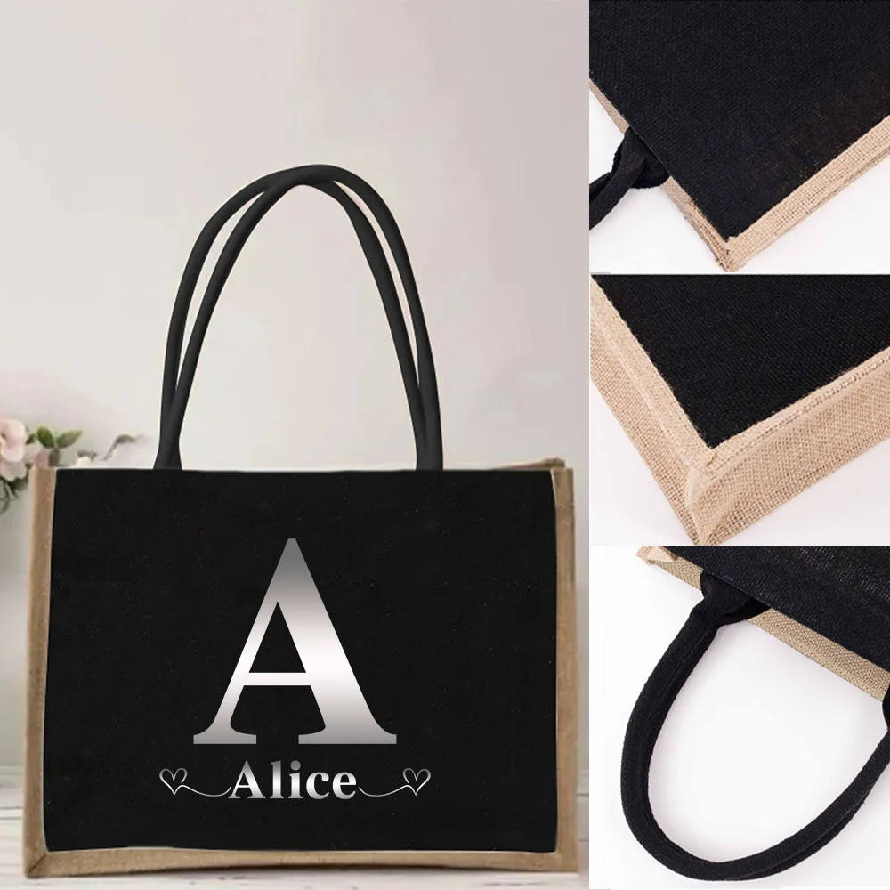 Customizable Name Linen Handbag Linen Handbag Reusable Eco Friendly Grocery Storage Bag Retro Beach Bag Customized Product
