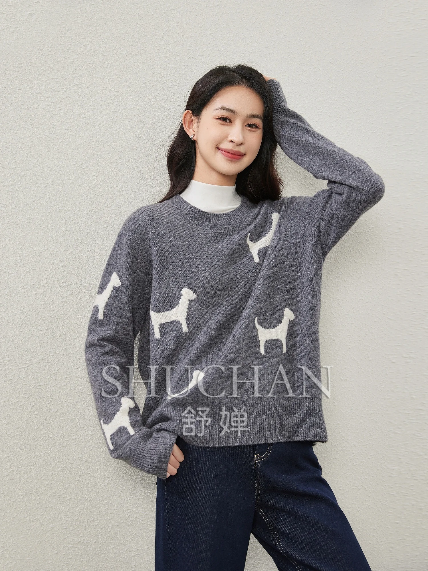 

Dog 1OO% Wool Crew Neck Sweater Knitted Sweater Women Casacos De Inverno Feminino Korean Fashion Outfit Korean Pullover