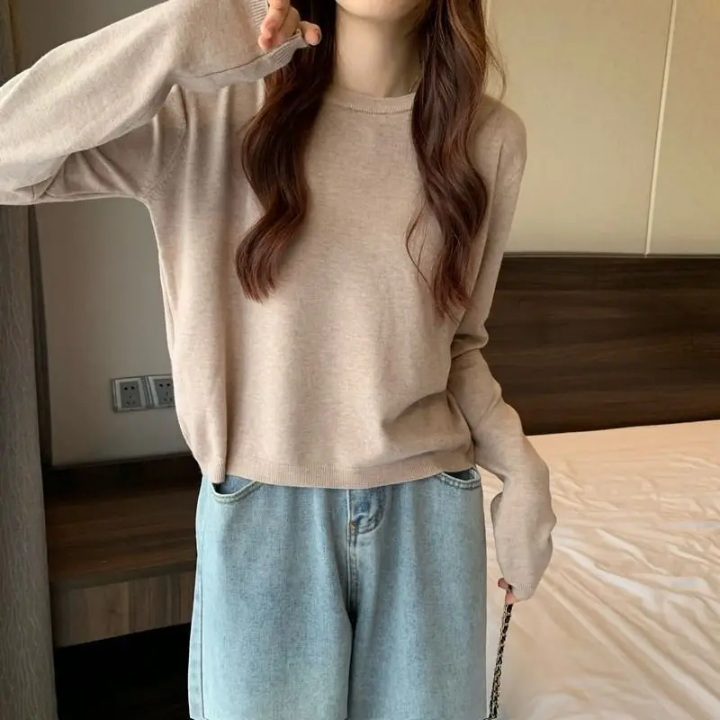 Pullovers Women Autumn Lazy Baggy Minimalist Knitting Pure Daily O-neck Leisure Korean Style Prevalent Girlish Classic Basics