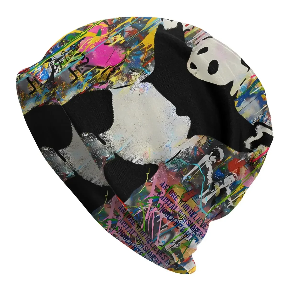 Bansy Panda With Guns Stick Em Up Men Women Beanies Cycling Ski Cap Double Layer Fabric Bonnet Hat