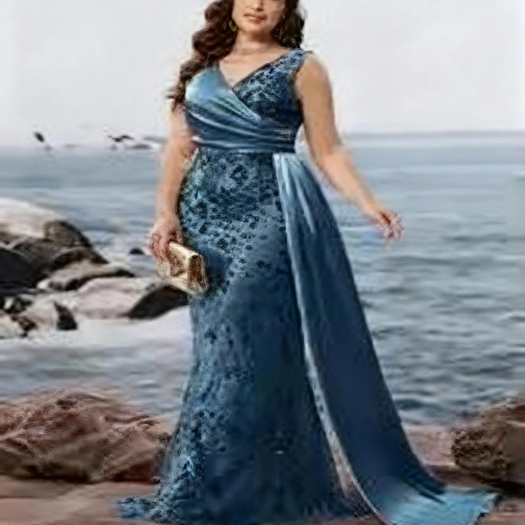 

Customized Elegant V-neck Splice Sequins Evening Dress Sleeveless formal evening dresses birthday party prom gowns for women