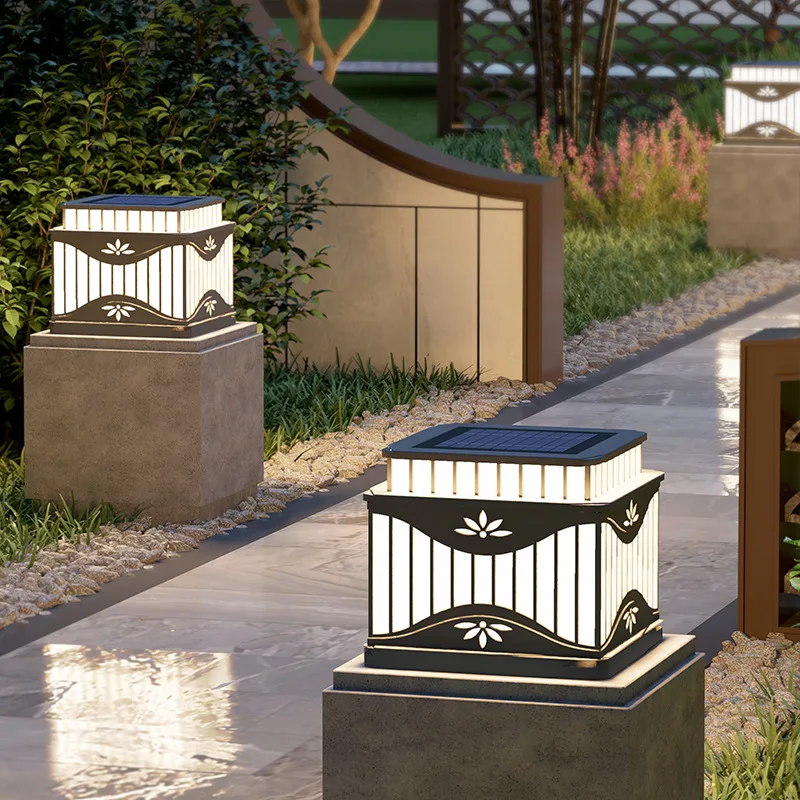 Solar Pillar Lights Outdoor Waterproof LED Wall Lamp Solar Energy Super Bright Home Decor Villa Lighting Door Modern Gate Garden