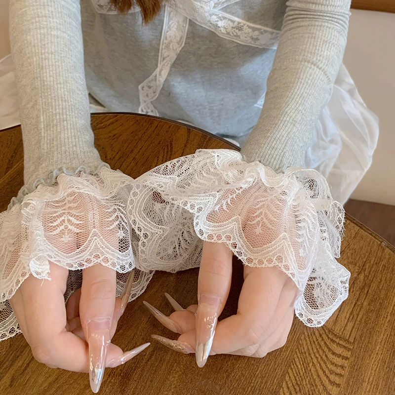 Prinses Bloemen Ruche Dubbellaags Lange Armmouwen Zoete Kant Decoratie Manchet Tienermeisjes Kostuum Feesten Accessoires