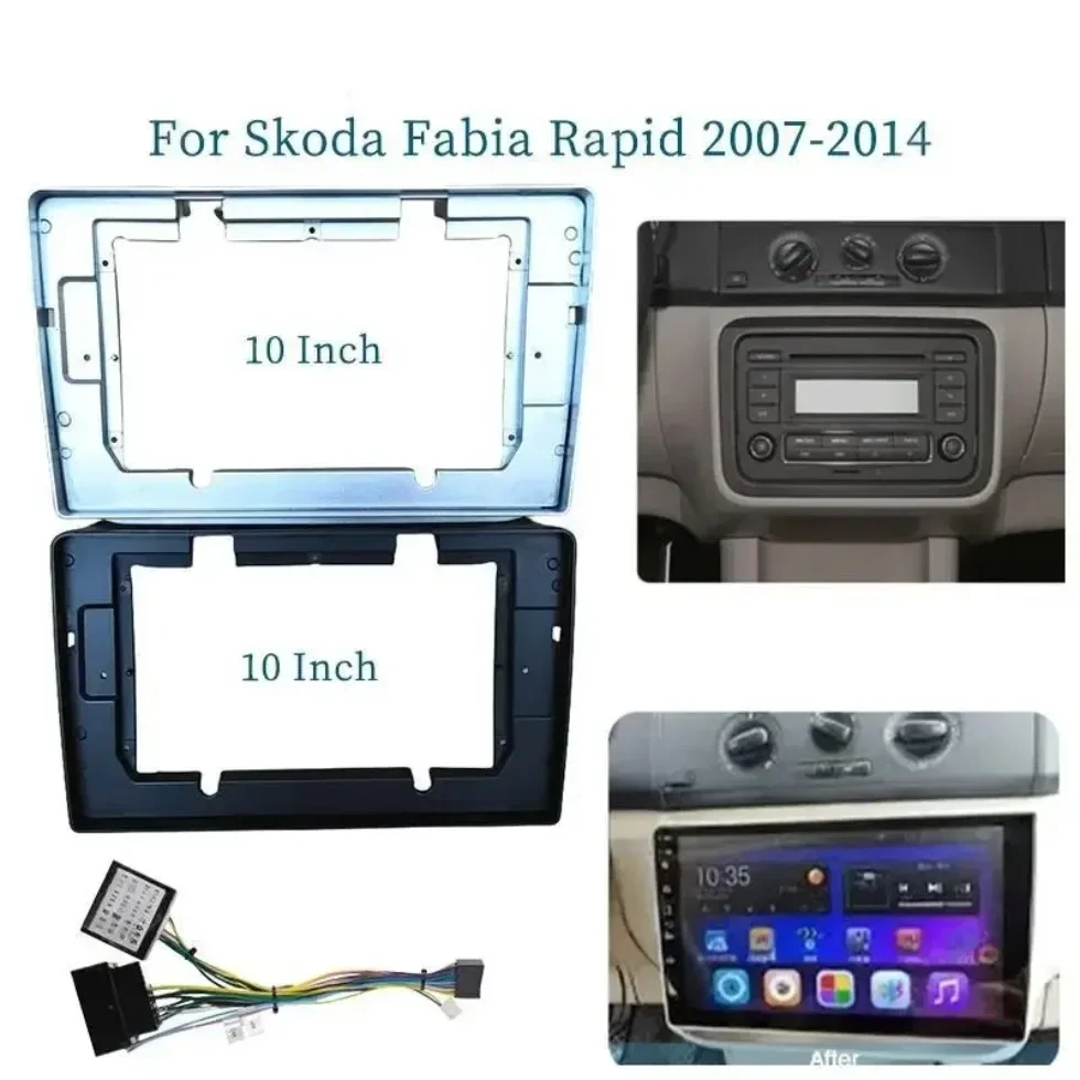 For Skoda Fabia Rapid 2007-2014 10 Inch Car Frame Fascia Adapter Canbus Box Decoder Android Radio Dash Fitting Panel Kit