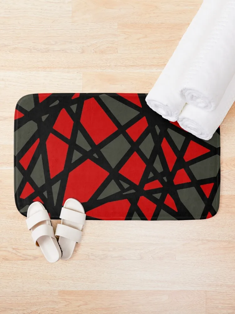 Black Lines Create Irregular Shapes Red Accent Abstract Bath Mat Carpet For Bath Wc Mat