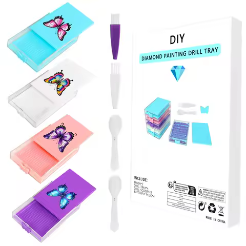 Butterfly Printing Diamond Painting Tray Storage Box, Diamond Art Tray With Lid, DIY Craft Tool Accessories, Beads Sorting Trays