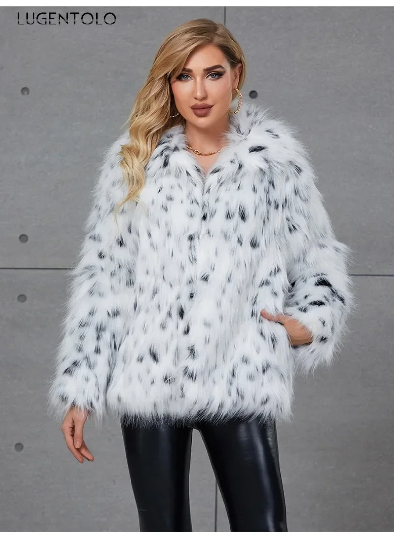 Women Faux Fur Warm Coat Leopard Point Autumn Winter New Fashion Faux Fox Fur Female Elegant Quality Simple Cloth