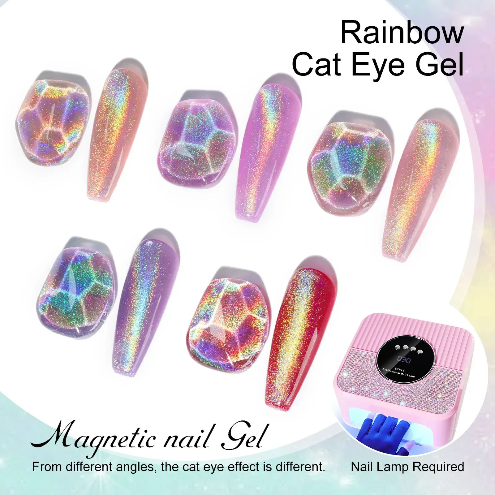 LIMEGIATV-Ensemble de Verhéritage à Ongles Magnétique Coloré Cat Eye, Gel à Paillettes pour Nail Art, Verhéritage à Ongles UV à Trempage Semi-Continu, 10ml