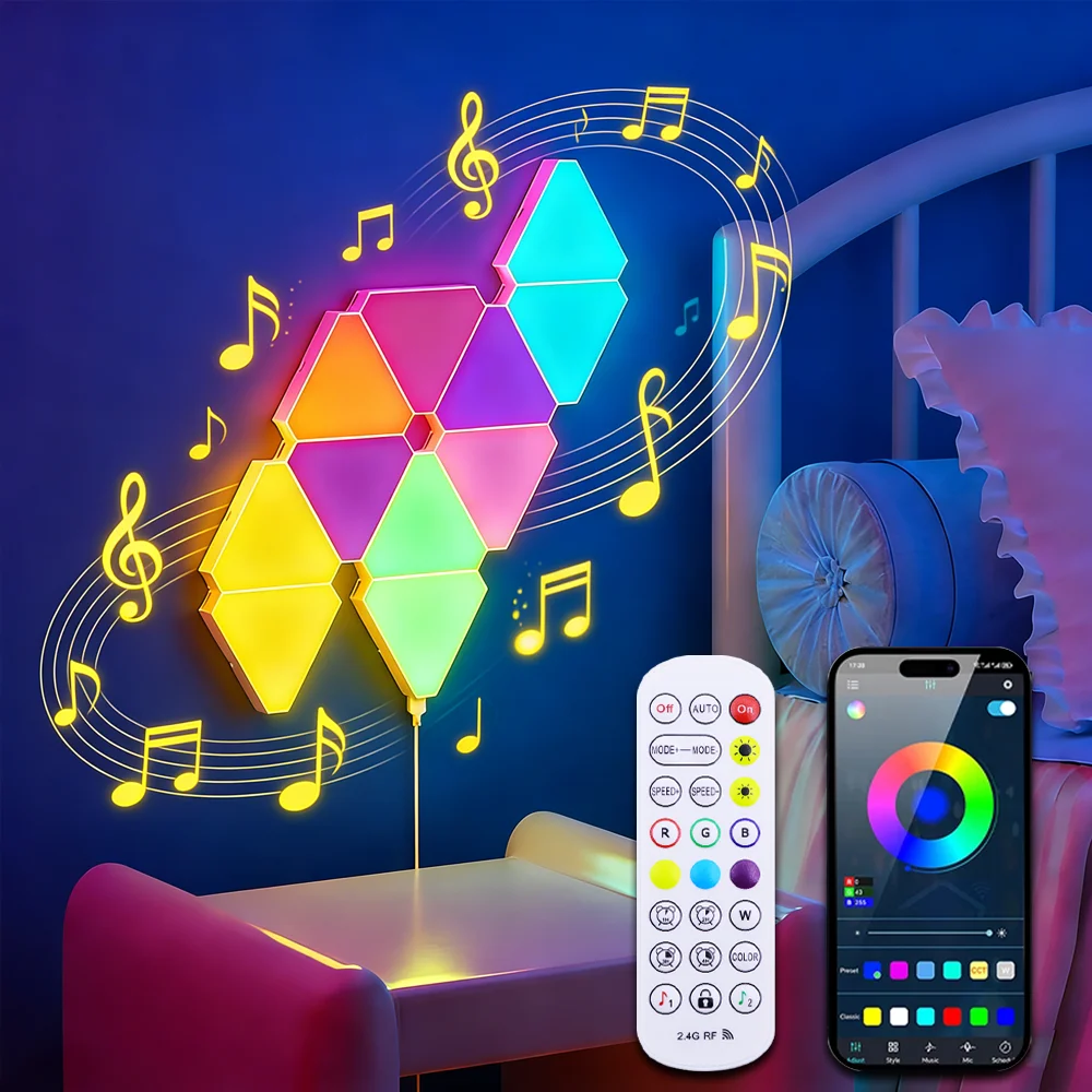 

LED Night Light with Quantum Ambiance WiFi Bluetooth Triangular USB Bulb Creative Decoration Wall Light for Game Room 5V Ambient