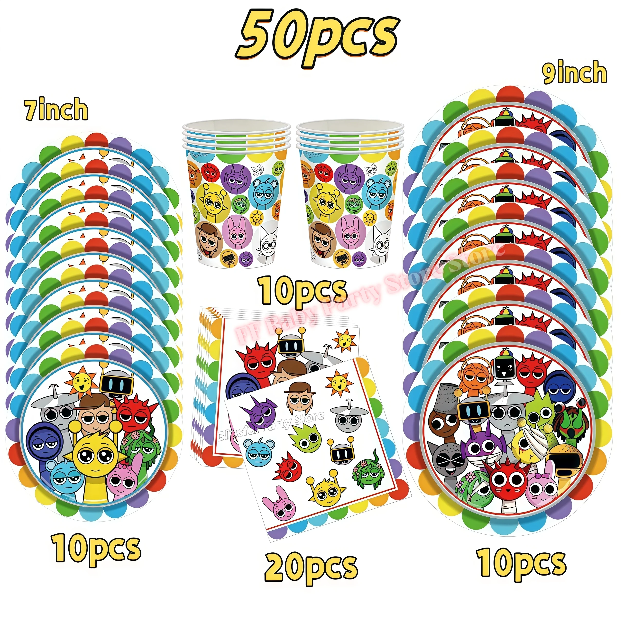 Sprunkis Geburtstagsparty-Dekorationsset Ballons Teller Becher Servietten für Jungen Mädchen Party-Geschenke Babyparty Kinder-Event-Zubehör – Detail 24