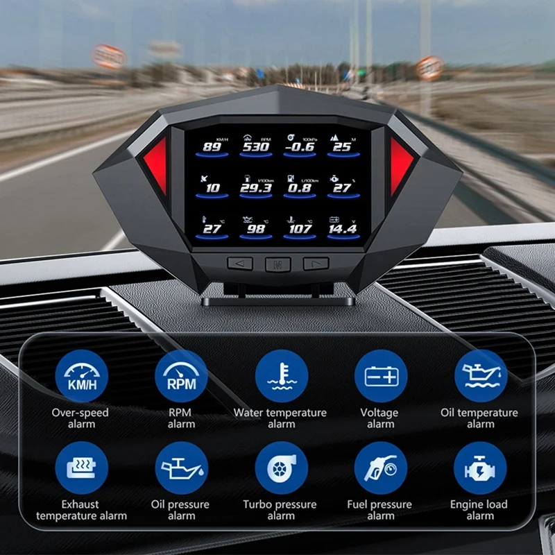 P1 Car Heads Up Display OBD2 GPS Auto On-Board Computer Security Alarm Water Temp Fuel Consumption HUD Inclinometer