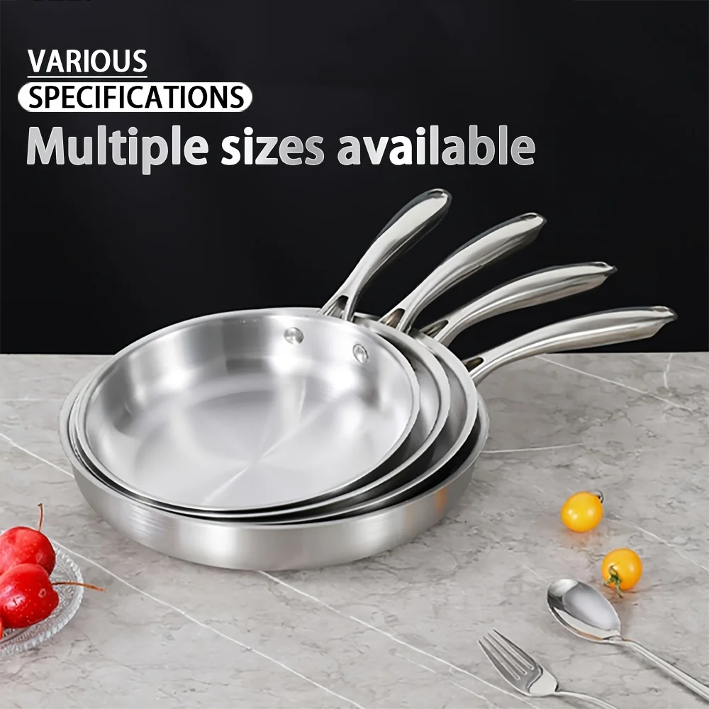 24/26/28cm Stainless Steel Non-Stick Skillet, Thick Bottom, No Coating, Compatible with Induction Cooktops and Gas Stoves