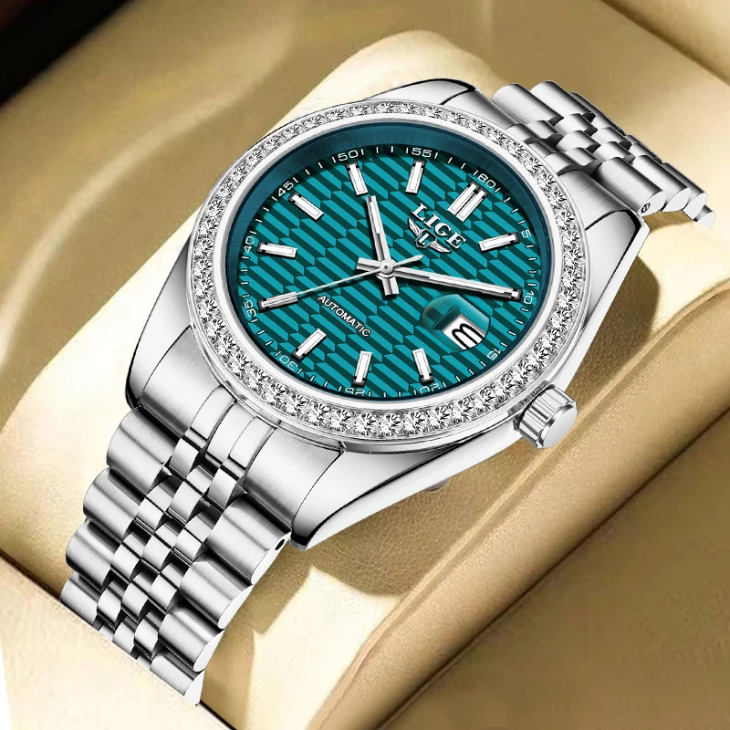 

LIGE простые роскошные часы для мужчин, повседневные деловые часы из нержавеющей стали с автоматическим механизмом и датой, водонепроницаемые механические мужские часы