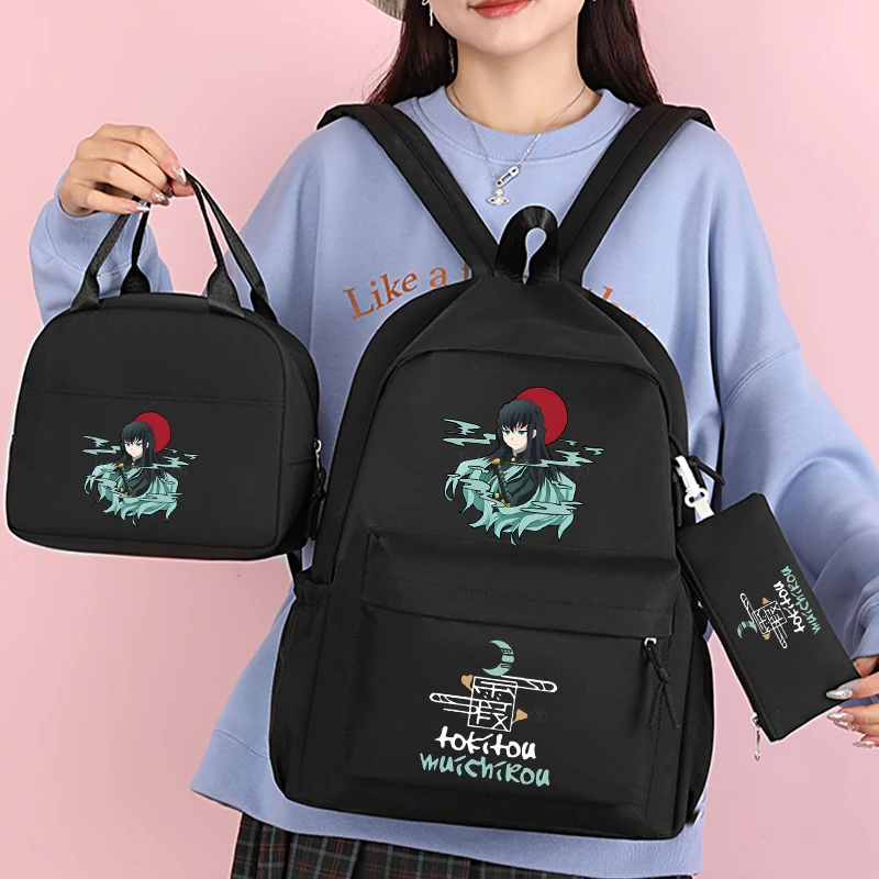 

3pcs Set Demon Slayer Backpack Pencil Case Anime Shoulder Bag Tokitou Muichirou Manga Teen Girls Boys Outdoor Laptop Bagpack