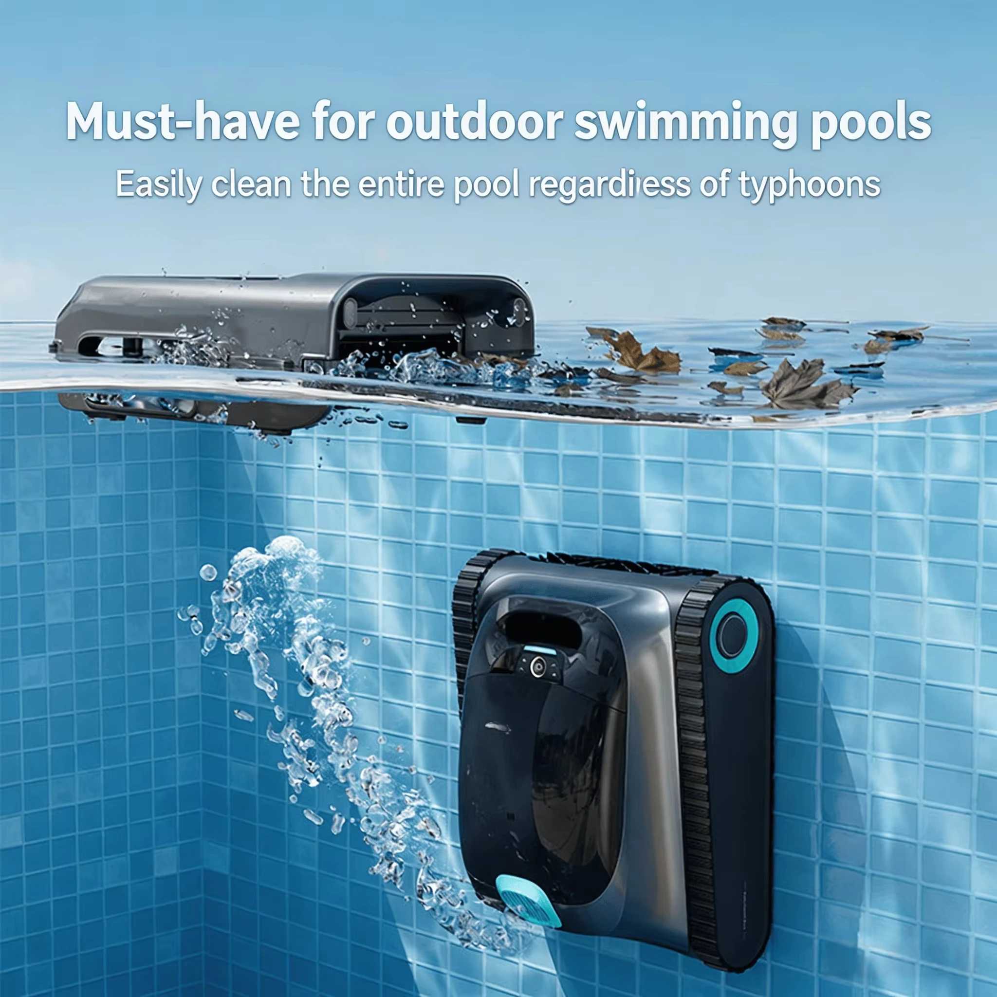 Solar-powered Pool Cleaning Robot with Floating Surface Skimmer, Suitable for Debris Cleaning of Swimming Pools and Fish Ponds.