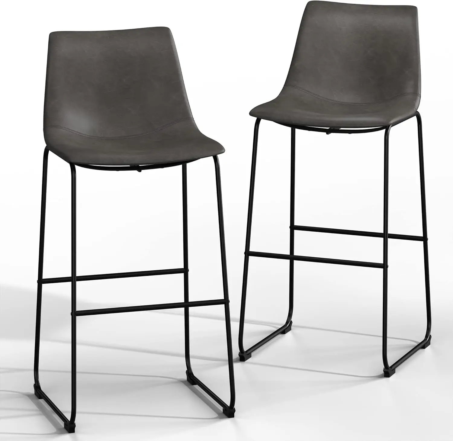 Bar Stools Crazy-Horse Leather with Metal Legs , Lounge Kitchen Island Bar Stools, Set of 2