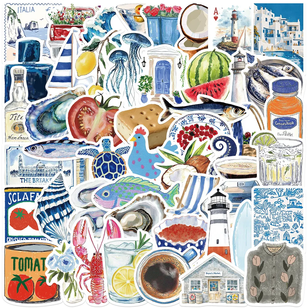 50Pcs Open Sea Stickers for Luggage, Skateboarding, Luggage, Refrigerator, Mobile Phone, Sailing, and Far Voyage Stickers