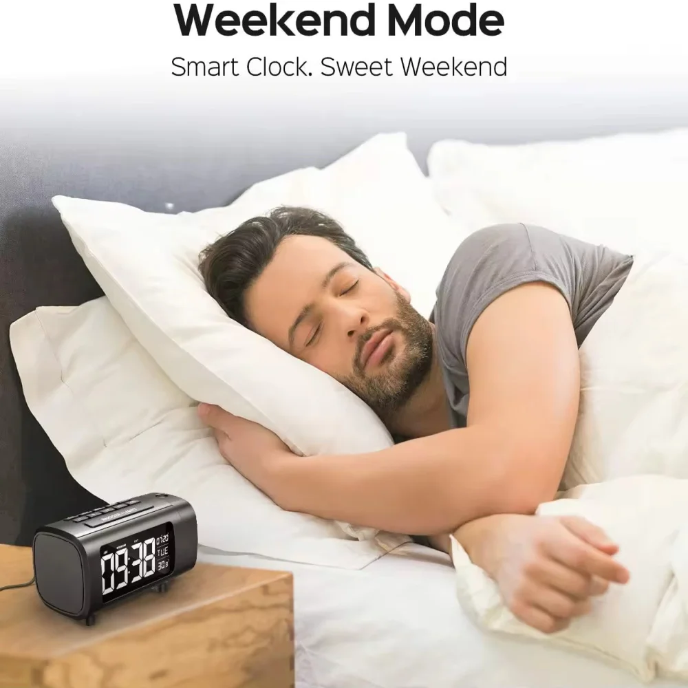Upgrade Digital Projection Alarm Clock with Radio 4-Level Dimming Rechargeable Bedroom Projection Alarm Clock Desktop Mute Clock