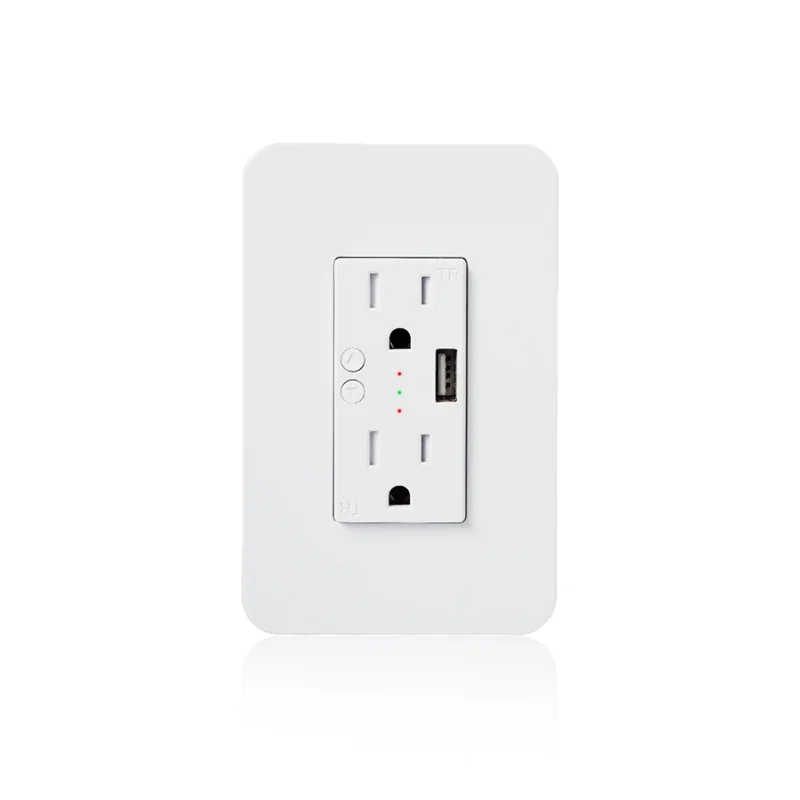 B92B-Tuya APP Remote Controlled Wifi Smart Wall Power Outlets Plug With 2 USB Sockets US Standard For Alexa Google Home
