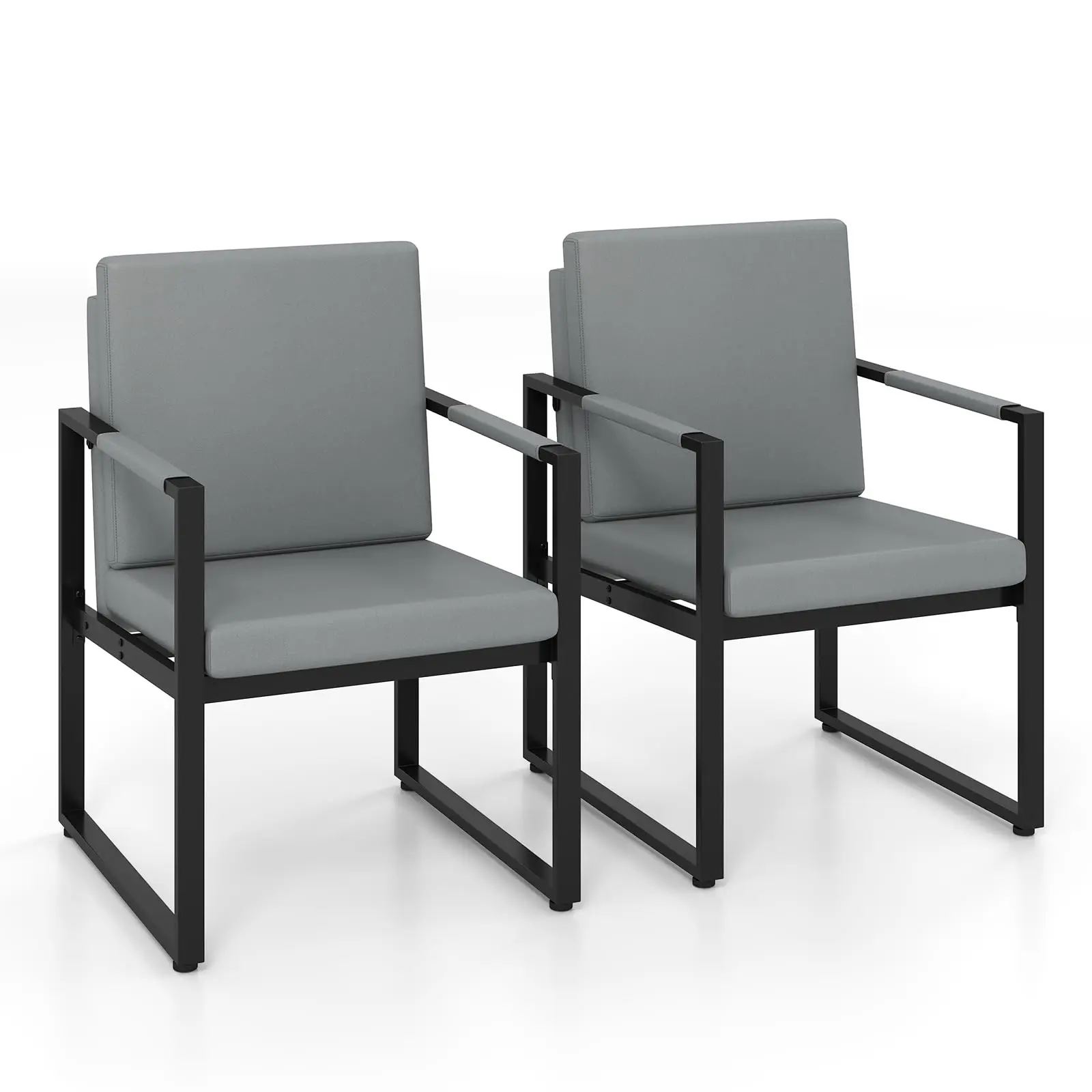 Metal Frame Accent Chair Set of 2, PU Leather Upholstered Armchairs | Faux Leather Modern Industrial Single Sofa Chairs