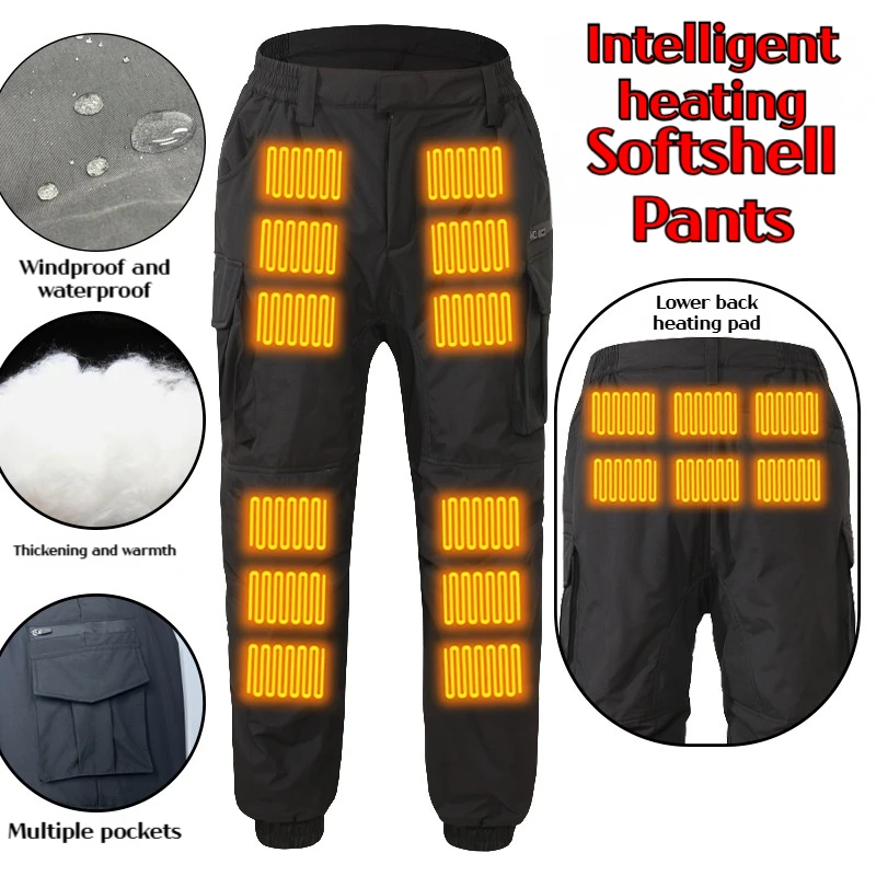 Heated Winter Cargo Pants for Men - Black, XL-7XL