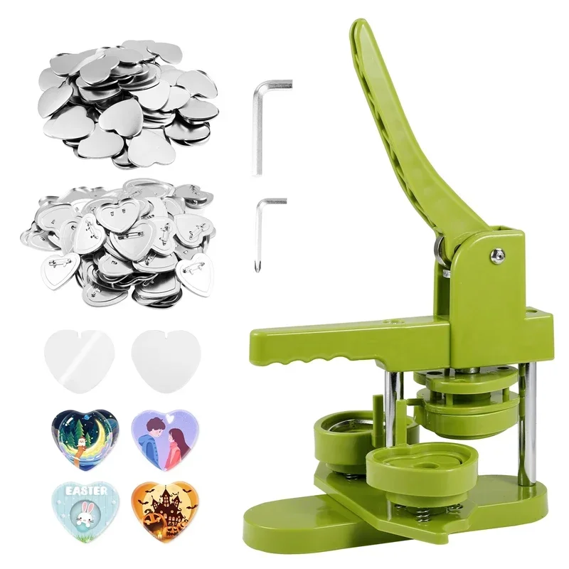 

DIY Heart Shaped Button Pin Badges Maker Punch Press Machine Badge Button Maker Machine with 100Set Blanks Metal Making Material