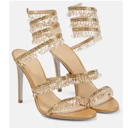 2025 Women's New Rhinestone Sandals Fashion Tassel Crystal Shoes Sexy Nightclub Banquet Party Twining Stiletto Women's Sandals
