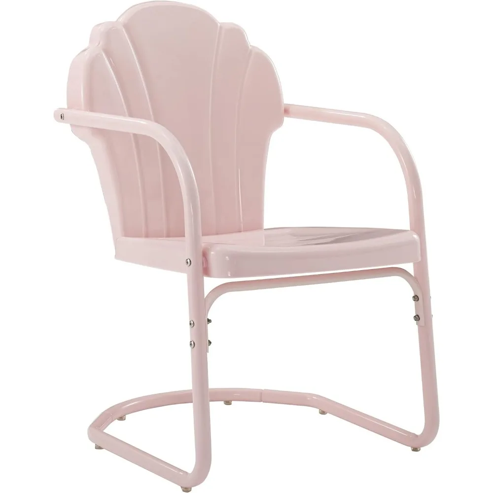 Tulip 2-Piece Outdoor Chair Set, Retro Metal Patio Chairs for Dining, Porch, Deck, Balcony, Pastel Pink Gloss