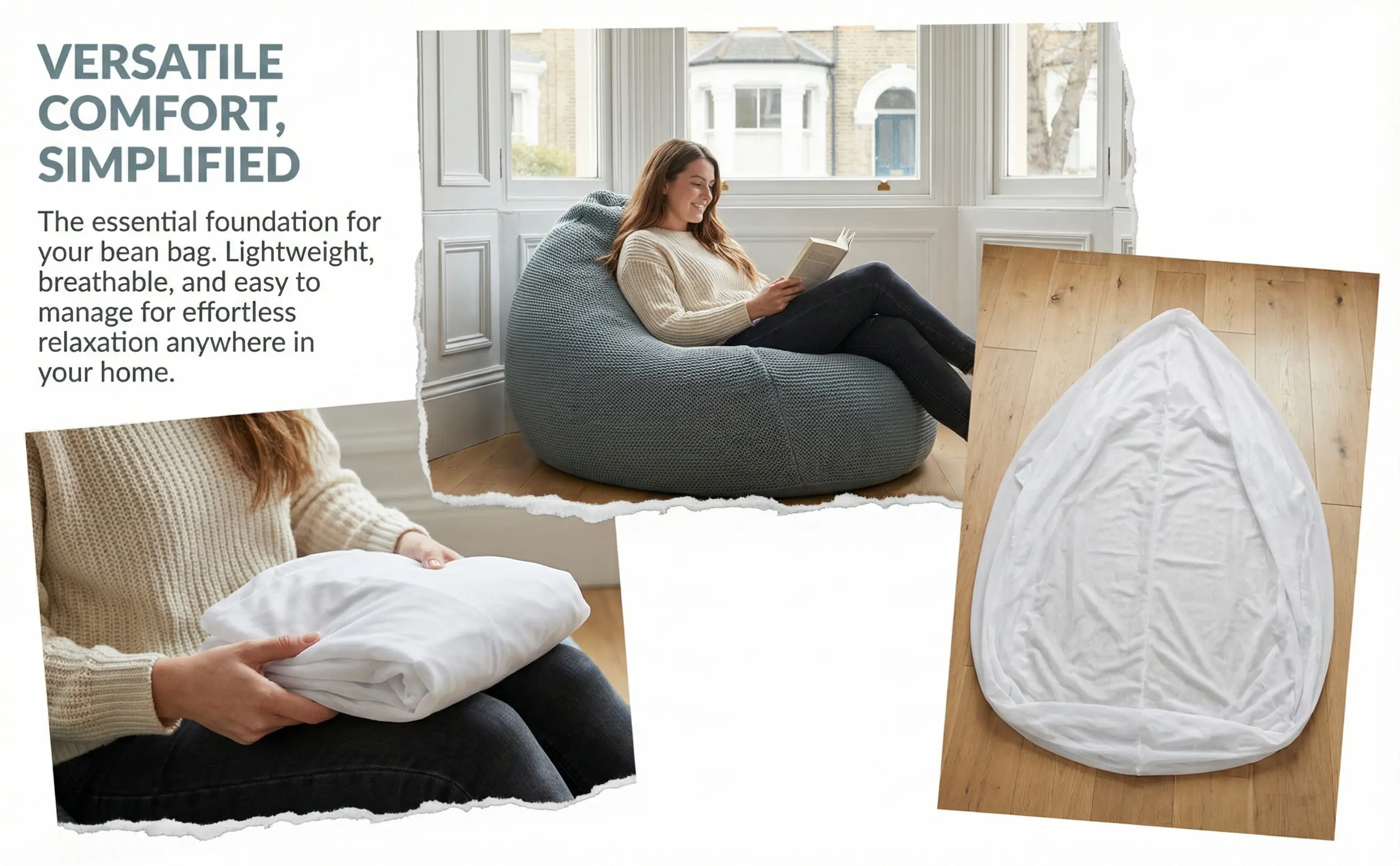 Bean Bag Inner Liner Breathable Mesh Fabric Soft Lazy Sofa Replacement Cover No Filler Suitable Home Office Lounger Lazy Sofa