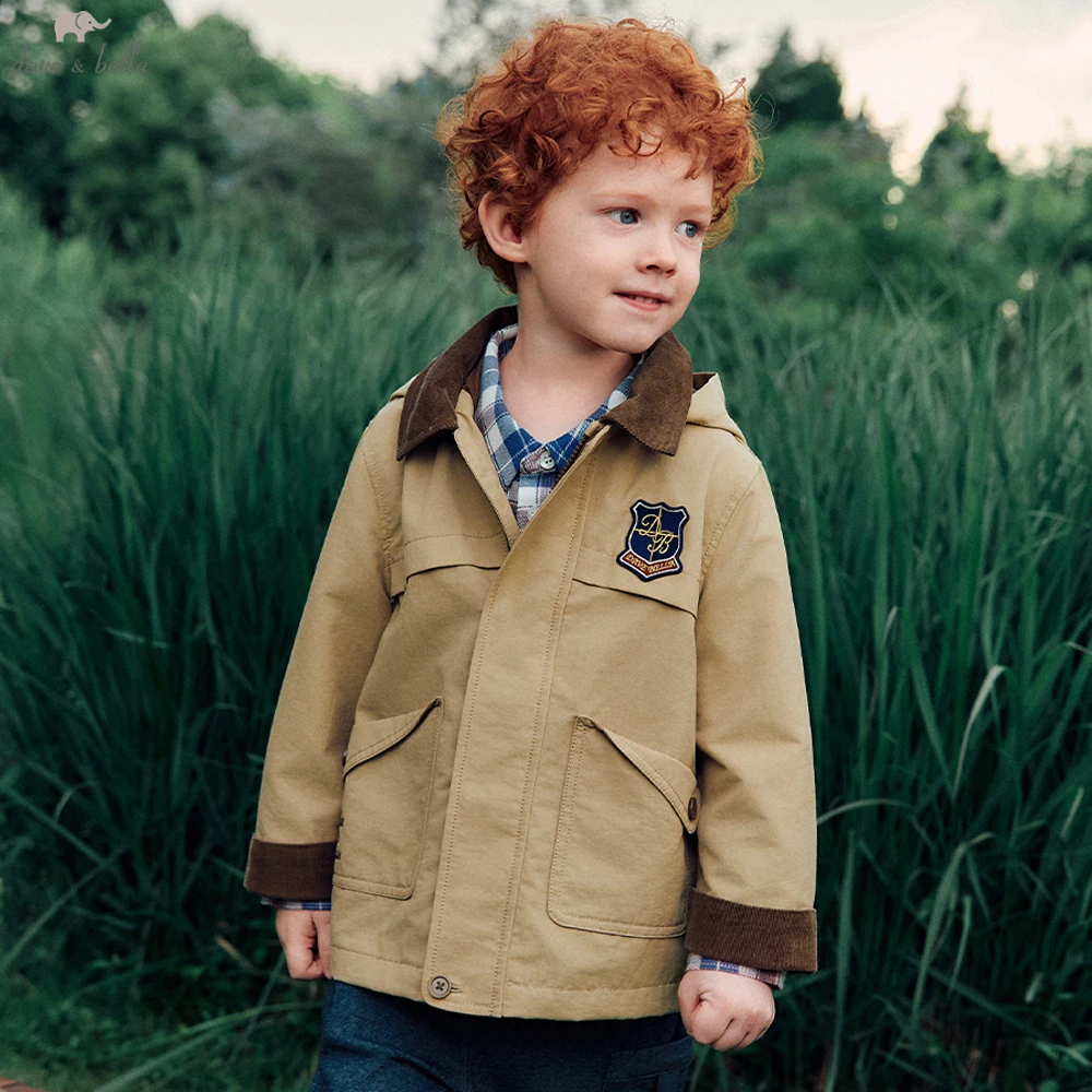 Dave Bella Boys Trench Coats Kids Long Sleeve Autumn Spring Hooded Jacket Outerwear Children Clothing DB3262840