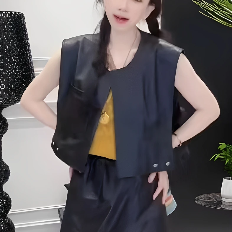 

Модный женский жилет из натуральной овчины с круглым вырезом, короткий рукав, для повседневной носки, защита от ветра, осень 2025