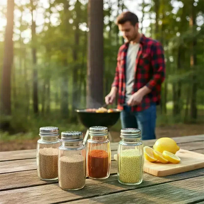 Glass Container Set - 2Pcs Kitchen Glass Spice Bottle Barbecue
