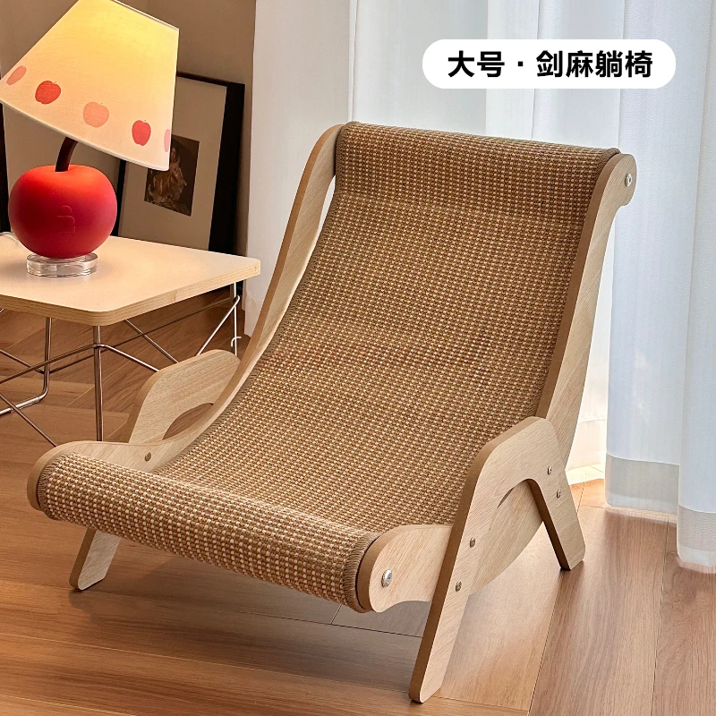 Sisal Cat Lounger with Scratching Posts Multi-Functional Wooden Pet Chair Play Furniture Scratching Surface Durable Cat Supplies