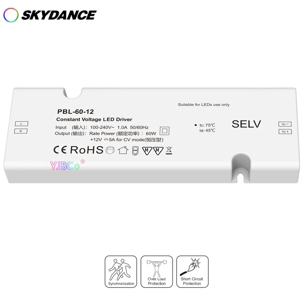 Skydance 60W 12V DC 1CH Constant Voltage LED Driver controller AC 110V-220V CV Power Supply For 12V cabinet LED strip light tape