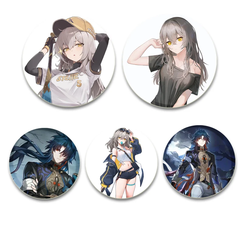 58mm Anime Game Honkai：Star Rail Brooch Pin Cosplay Stelle Caelus March 7th Badge Brooches Bag Accessories Jewelry Gift