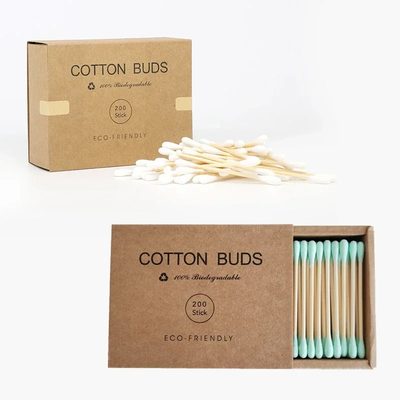 100/200pcs/Box Bamboo Baby Cotton Swab Wood Sticks Soft Cotton Buds Cleaning of Ears Tampons Cotonete Pampons Health Beauty