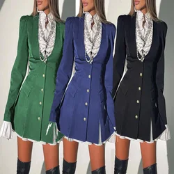 Size Is Small Spring and Autumn Long Sleeved Patchwork Contrast Color Button A-Line Fake Two-Piece Shirt Skirt for Women