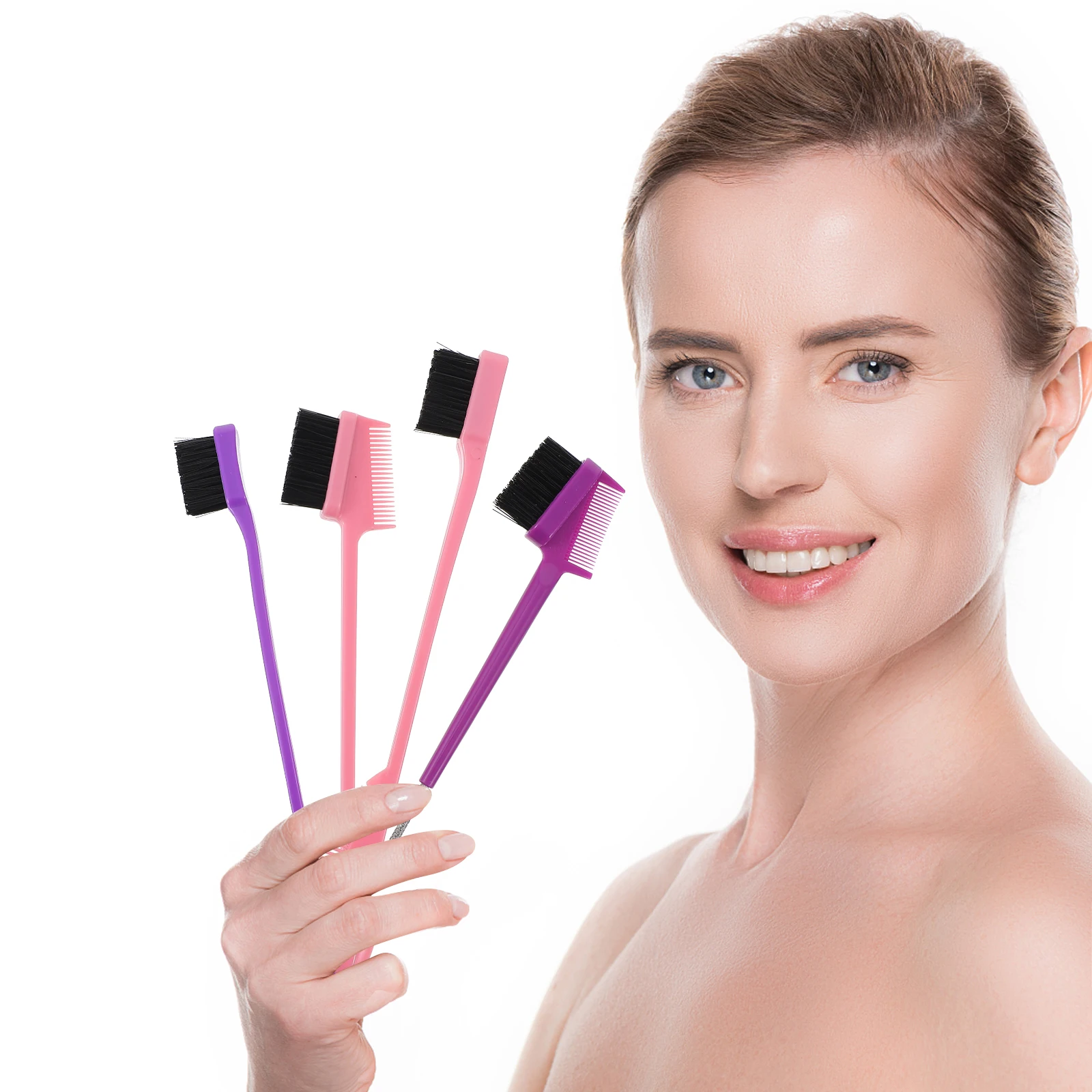 

4pcs Eyebrow Brush Makeup Tool Nylon ABS Dual Head Eyelash Comb Grooming Brushes Easy Clean Long Lasting Gift