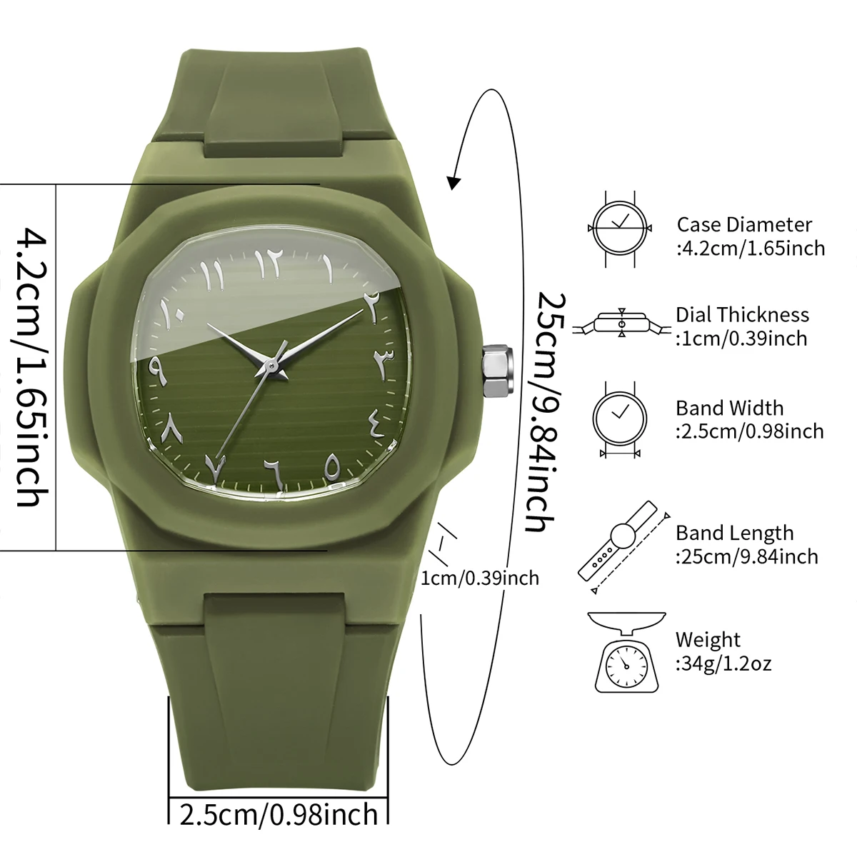 Fashion Square Unisex Watch Casual Men Quartz Watches Olive Green Silicone Strap Women Wristwatch Relogio Feminino（Without Box） view 6
