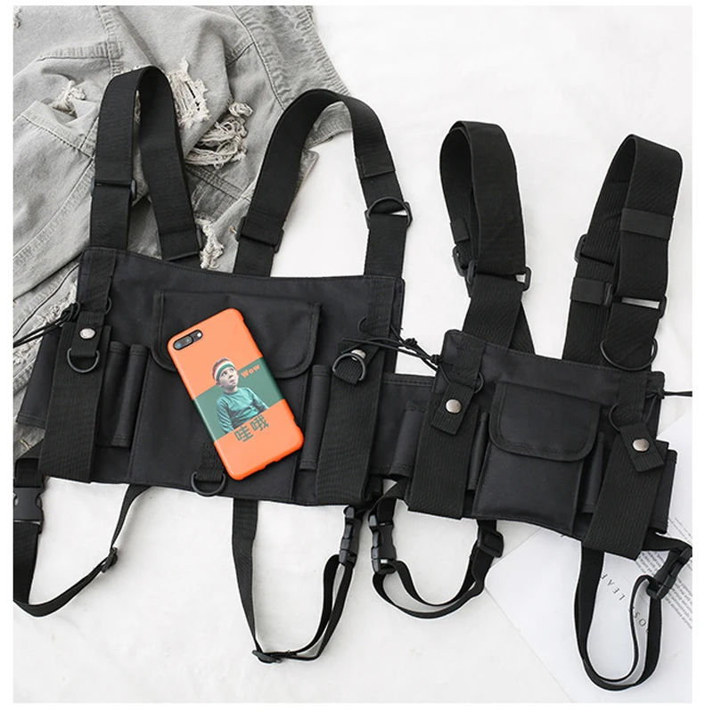 Men women Tactical Shoulder Chest Rig Bag Hip Hop Vest Streetwear Backpack Hip-hop Vest Waist Packs Adjustable Pockets Waistcoat