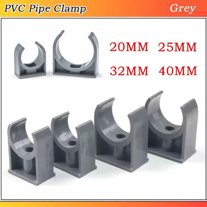 1pcs 20/25/32/40/50mm Grey PVC U-shaped Pipe Clamp Garden Irrigation Watering Adapter Water Tube Holder Fixed Snap Fittings
