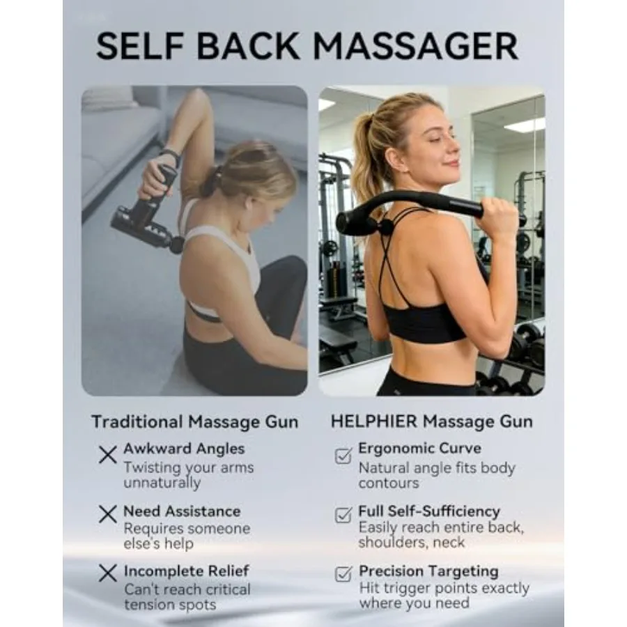 Massage Gun with Extended Handle Upgraded U-Shaped Back Massager Reaches Hard-to-Access Muscles 4 Massage Heads 4 Speed Levels