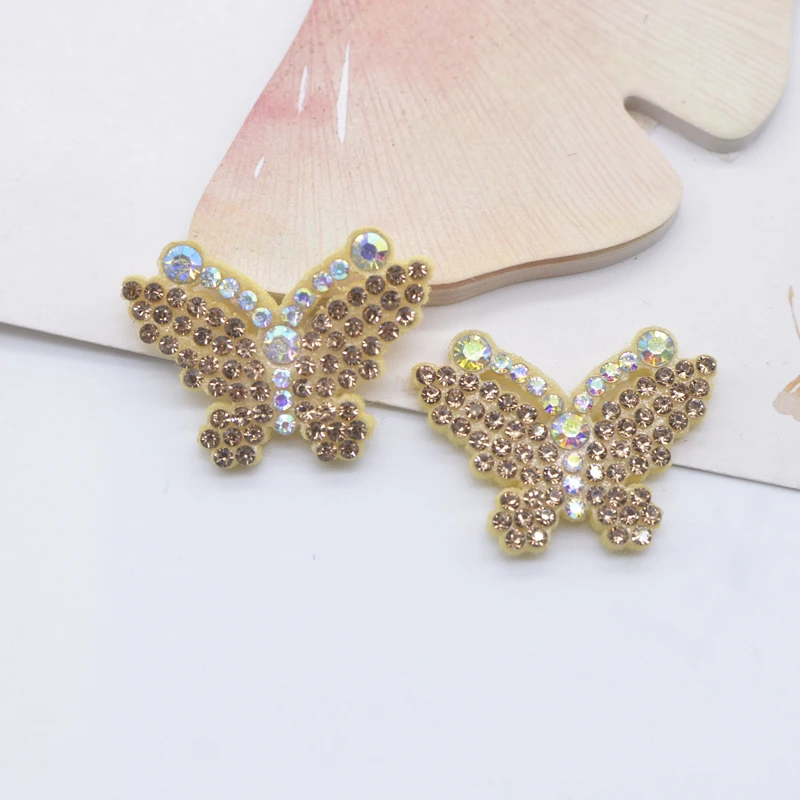 20Pcs 30*22mm Padded Rhinestone Butterfly Patches for DIY Crafts Clothes Hat Headwear Hair Clips Decor Appliques Accessories