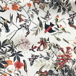 1 meter 95% Mulberry Silk 5% Spandex 20 momme Charmeuse Silk Fabric Birds and Flowers Printed 106cm 41.7