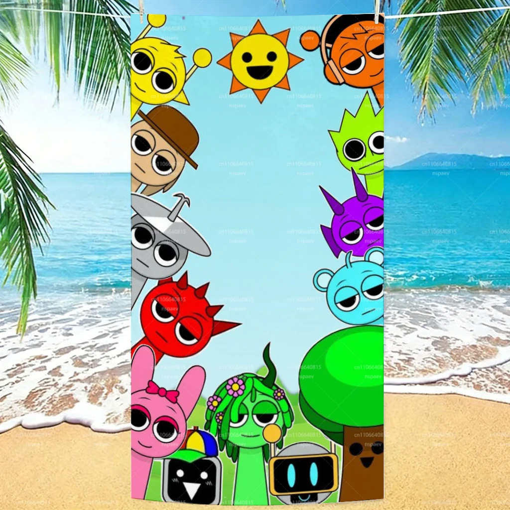 1 Stück SS-Sprunki Incredibox Strandtuch, Buntes Cartoon-Charakter Badetuch, Weiches Mikrofaser-Pooltuch für Kinder & Fans, Sommer