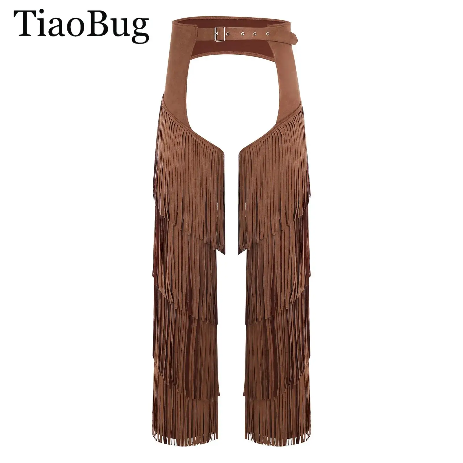 

Women Cowboy Chaps Pants Tassel Vintage Western Cowgirl Open Crotch Pants Fringe Western Motorcycle Trousers Raves Xmas Cosplay