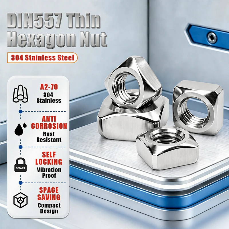 DIN557 Square Locking Nuts 304 Stainless Steel Four Face Square Connecting Nuts Industrial Fastening HardwareM3M4M5M6M8M10M12M16