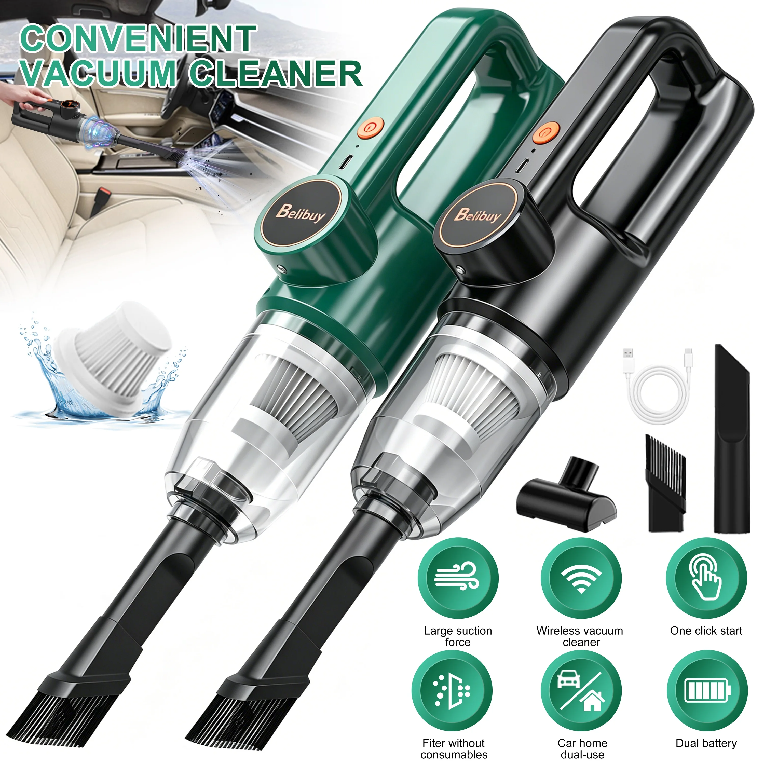 Kabelloser tragbarer Handstaubsauger, Mini-Akku-Autostaubsauger mit ergonomischem Design, leistungsstarker, wiederaufladbarer Handstaubsauger für Auto, Haushalt, Staub, Schmutz, Tierhaare,