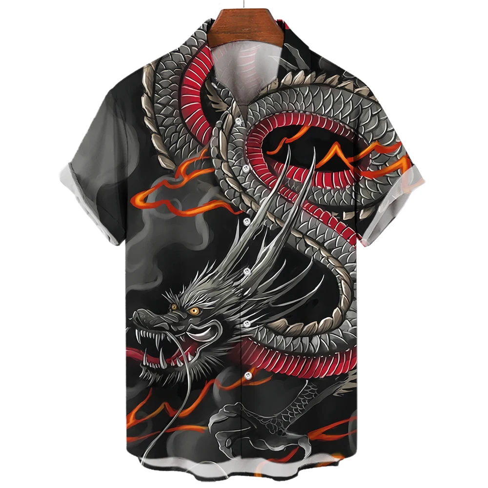 Hawaiian Anime Shirt For Men Tiger Pattern Summer Short Sleeve 3D Print Tops Casual Lapel Clothes Oversized Button Vintage Beach